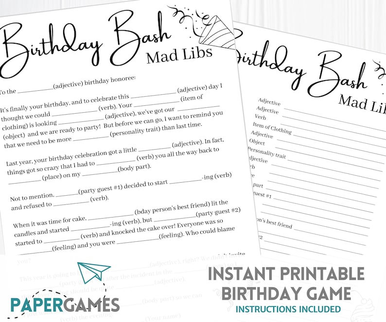 Funny Mad Libs Birthday Game | Printable Party Game, Adult Games ...