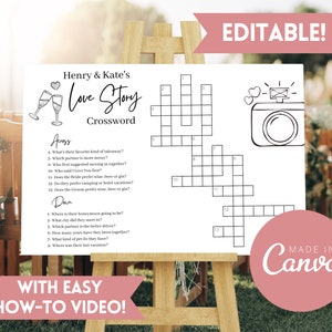 DIY Custom Wedding Crossword Puzzle | Personalized Bridal Shower Crossword Game Bachelorette Crossword Game Printable Hen Party Wedding Game