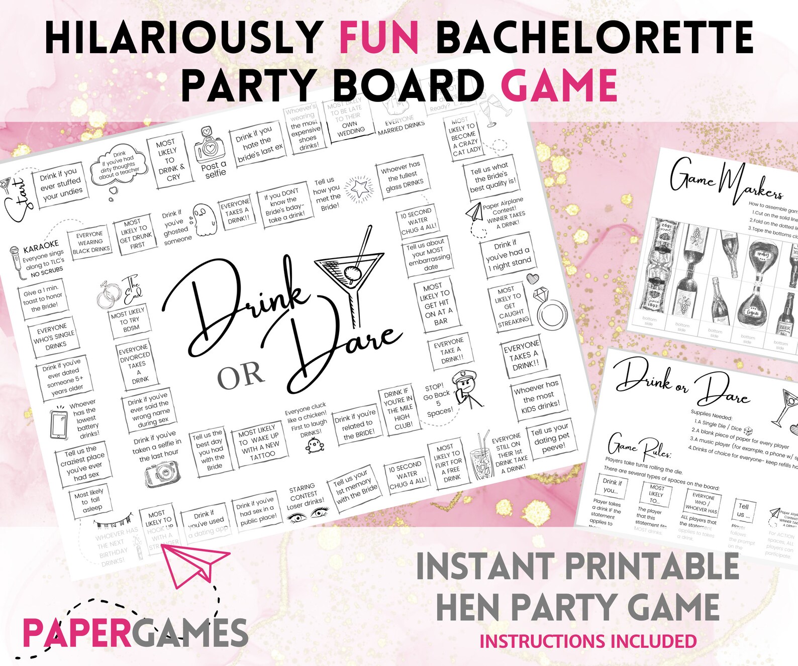 Drink or Dare Bachelorette Party Game, Hen Party Minimalist Game ...