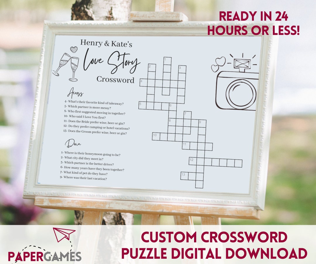 Custom Wedding Crossword Puzzle Personalized Bridal Shower Crossword