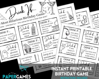 Funny Birthday Drinking Game: 'Drink If' Cards (Digital Download)