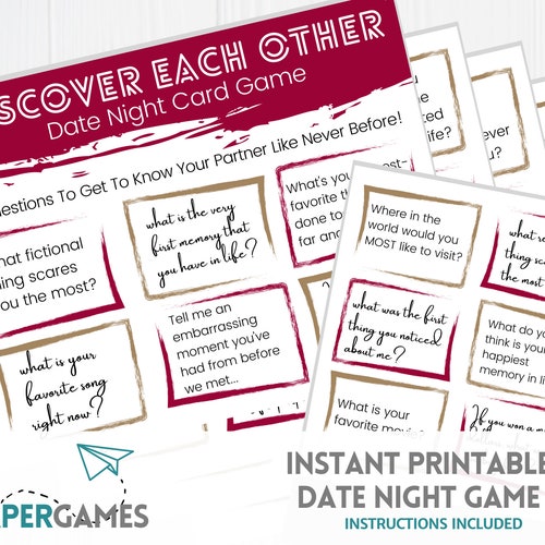 Date Night Discover Card Game Printable Download Honeymoon Etsy