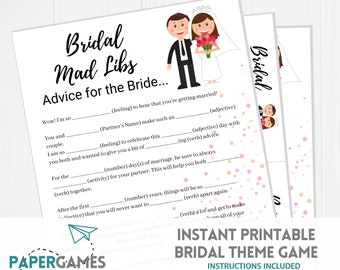Bridal Mad Libs Game: Advice for the Bride, Printable (Digital Download)