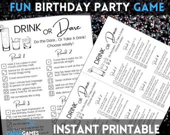 Hilarious Drink Or Dare Game | Printable Birthday Party Game, Drinking Party Game, Adult Games Birthday Party Game for Friends Birthday Game
