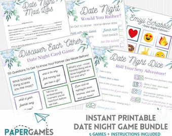 Printable Couple Games Bundle and Dice I Date Night Games for 