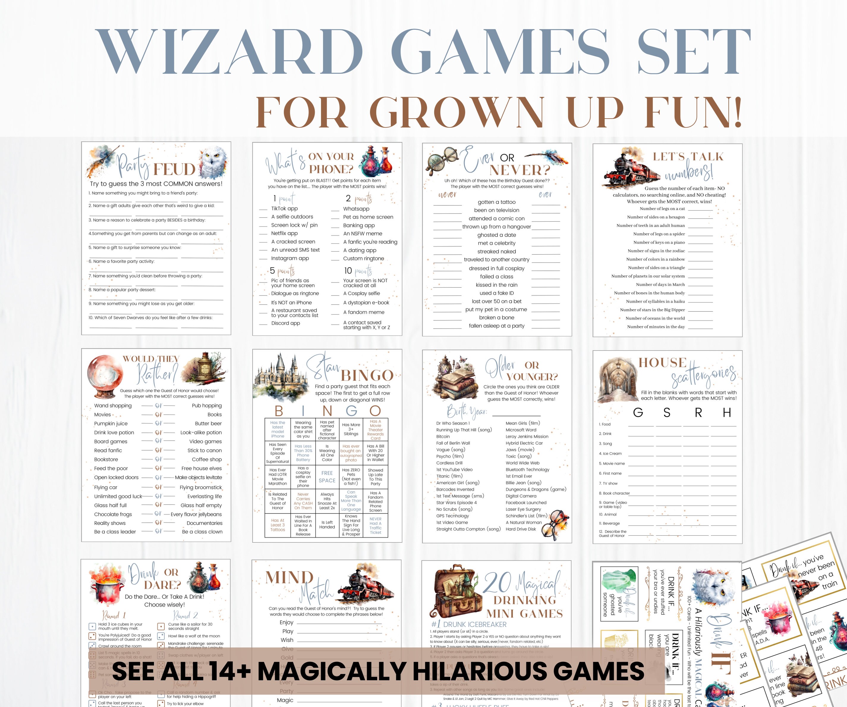 WIZARD BIRTHDAY PARTY Games for Adults Printable Party Games, Wizard