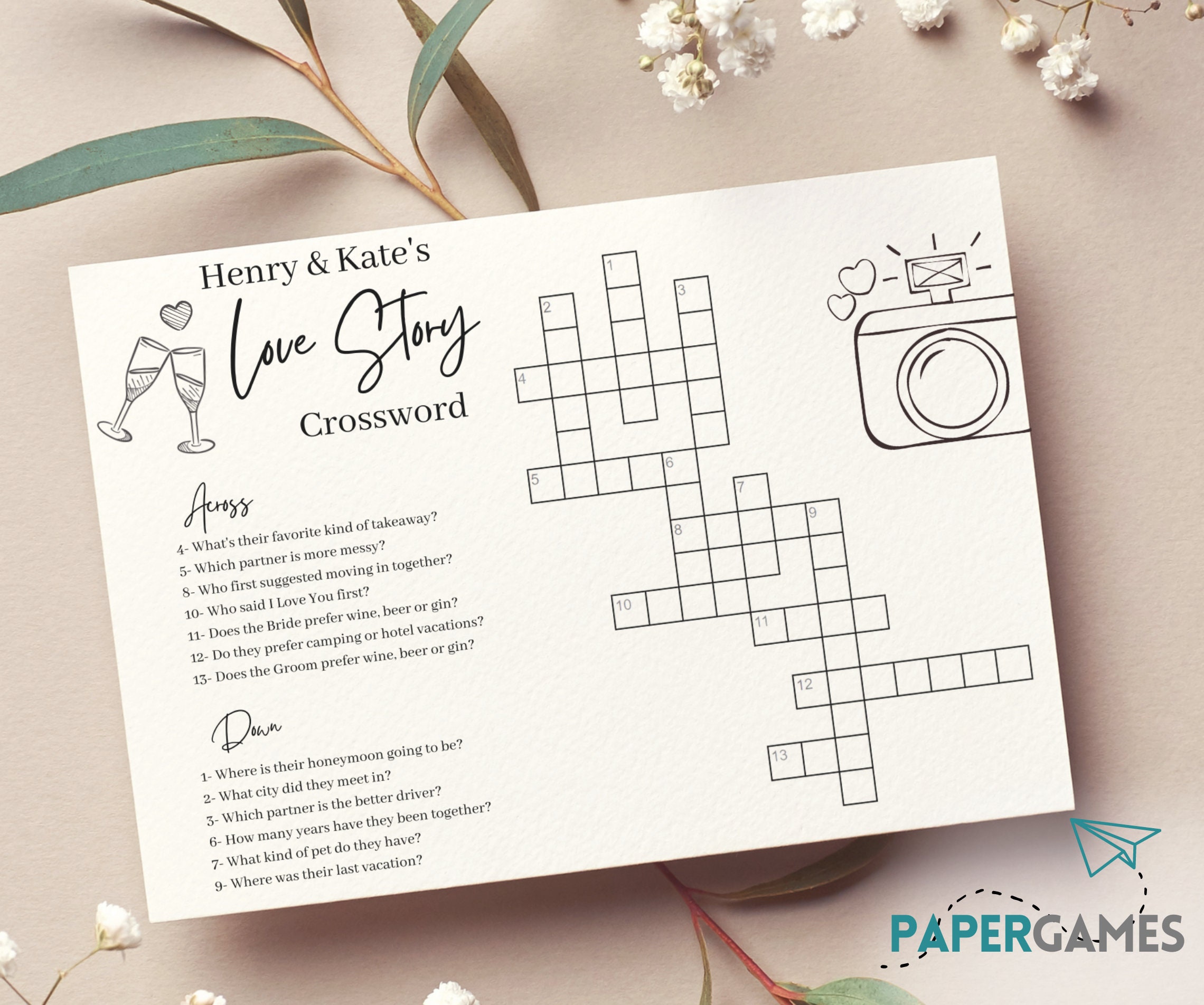 DIY Custom Wedding Crossword Puzzle Personalized Bridal Shower DIY Custom Wedding Crossword Puzzle Personalized Bridal Shower