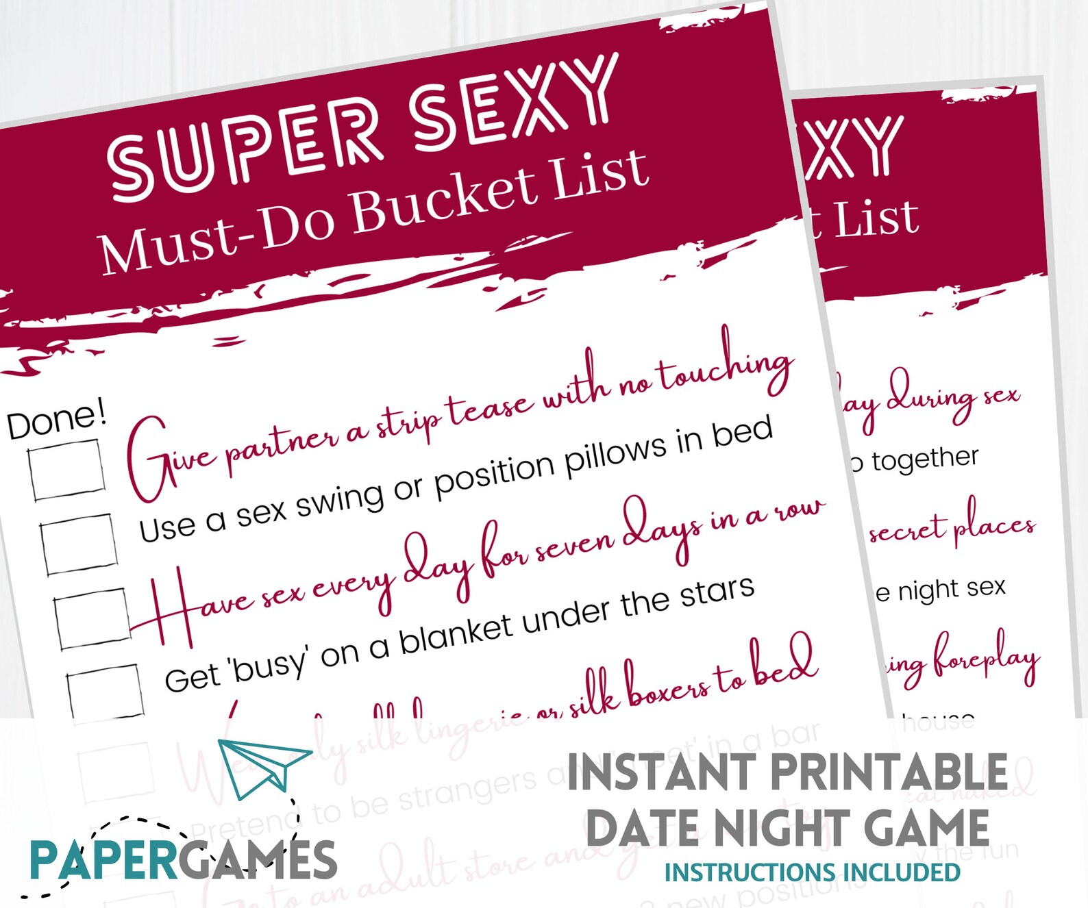 Super Sexy Foreplay Bucket List Date Night Game Printable Etsy
