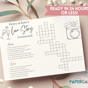 Custom Wedding Crossword Puzzle | Personalized Bridal Shower Crossword Game, Bachelorette Crossword Game Printable, Anniversary Party Game