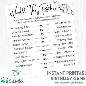 Would You Rather Birthday Game Printable Party Game, Adult Games ...