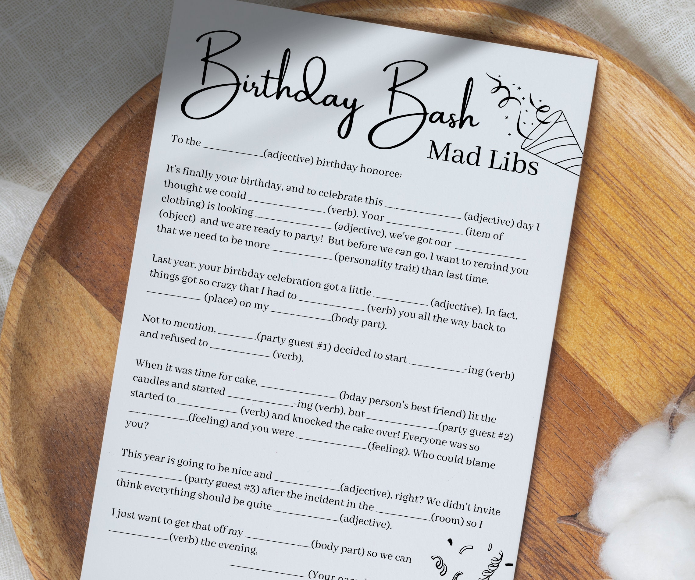 Funny Mad Libs Birthday Game Printable Party Game, Adult Games ...
