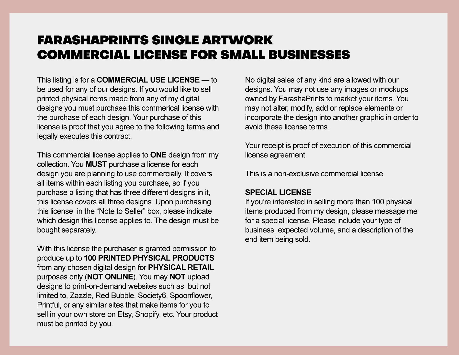 Commercial License for Small Businesses single artwork | Etsy
