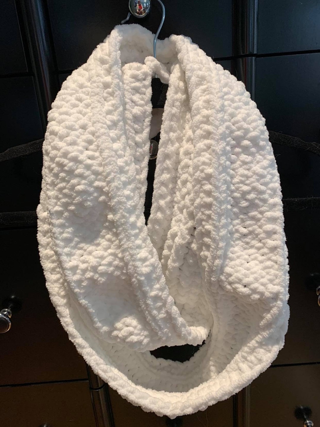 White Velour-like Knit Infinity Scarf - Etsy
