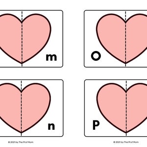 Alfabeto de San Valentín en forma de corazón para niños en edad preescolar: combinación de letras mayúsculas y minúsculas