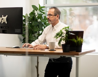 Cherry Solid Wood Electric Standing Desk, Adjustable Height Sit-Stand Desk