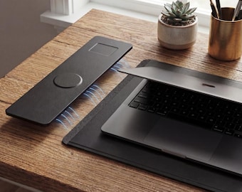 Wireless Charging Desk Pad, Vegan Leather & Felt, Black