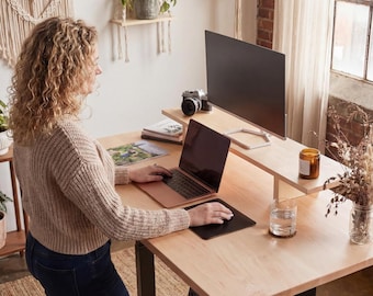 Solid Maple Wood Standing Desk, Electric Height Adjustable Sit-Stand Desk