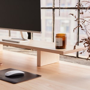 Solid Wood Monitor Stand, Dual Monitor Riser, Ergonomic Shelf, Book Storage image 10