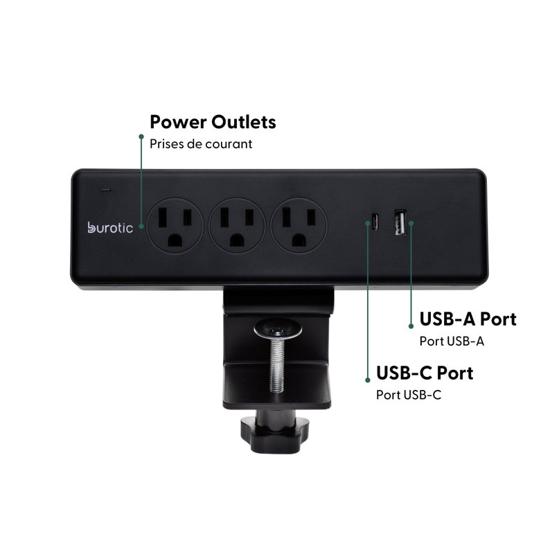 On-Desk Power Bar 3 Power Outlets with USB-A and USB-C Black and White burotic image 4