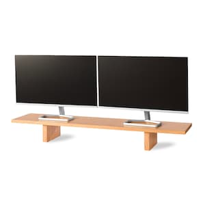 Solid Wood Monitor Stand, Dual Monitor Riser, Ergonomic Shelf, Book Storage Cherrywood