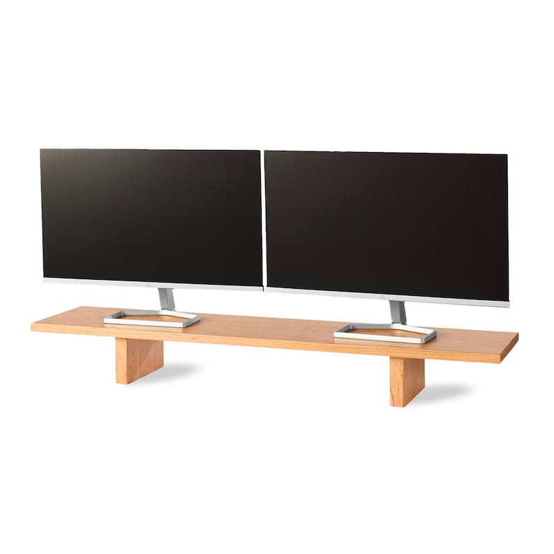 Solid Wood Monitor Stand, Dual Monitor Riser, Ergonomic Shelf, Book Storage Cherrywood
