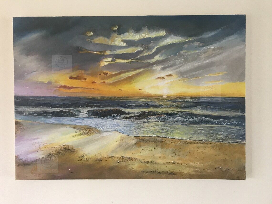 Sunset on beach Oil painting on canvas by Jim Thompson | Etsy