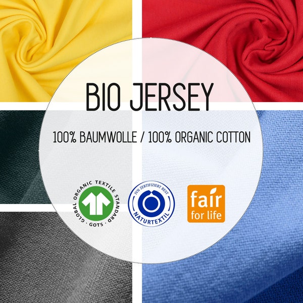 Organic Jersey 100% cotton plain colors - IVN Best, GOTS & Fair for Life certified. Without elastane. Sold by the meter 140 g/m2 - from 0.5 meters