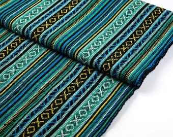 Woven fabric Spirit Green - Gheri ethnic fabric from Nepal, handwoven - Boho upholstery fabric for bags, cushions - 100% cotton - from 0.5 meters