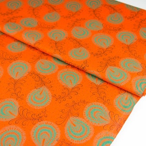 Shweshwe Baumwollstoff - Orange Feathers - Ethno Stoff - Meterware aus Südafrika - Afrikanischer Stoff - ab 0,5 Meter