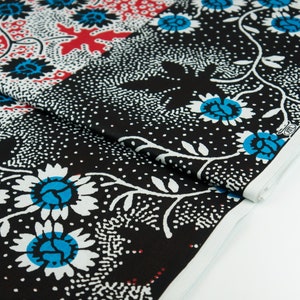 Fabric - Fancy Print - Fire Maple - African Fabric from Ghana, 100% Cotton, Africa - Wax Print, Plant Motif Red & Black - from 0.5m