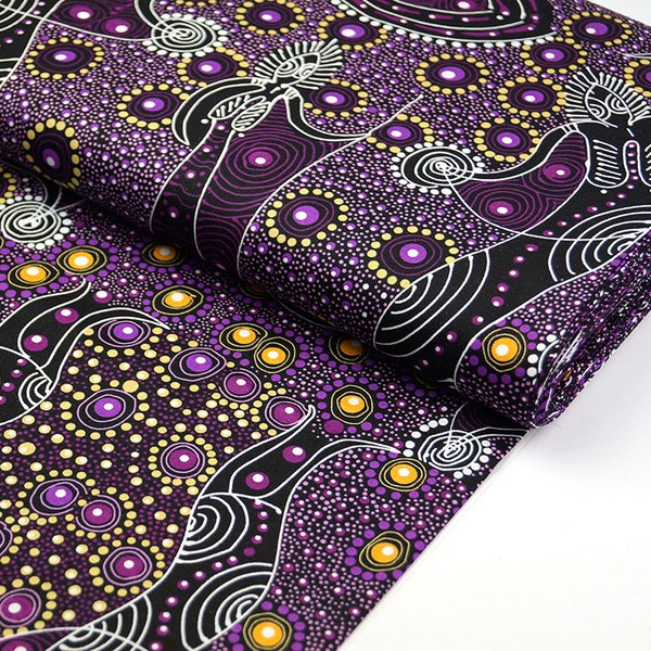 Baumwollstoff - Dancing Spirit Purple - Ethno Stoff Lila - Bedruckter Aborigine Design Stoff Australien - Fair gehandelt ab 0,5 Meter