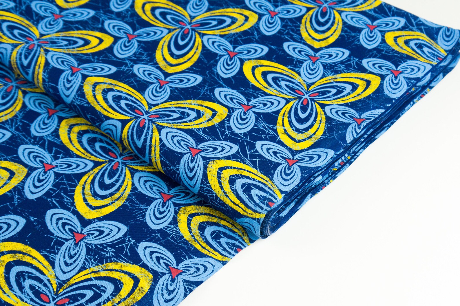 Shweshwe Cotton Fabric Africa Triple Ellipse Blue Ethnic Fabric Blue