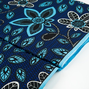 Cotton fabric Fancy Print - African Daisy - African fabric from Ghana - color blue with floral pattern - Wax Print, Ankara Wax - from 0.5 m