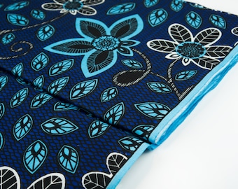 Baumwollstoff Fancy Print - African Daisy - Afrikanischer Stoff aus Ghana - Farbe Blau mit Blumenmuster - Wax Print,  Ankara Wax - ab 0,5m