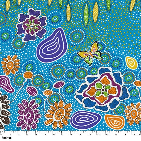 Cotton fabric Summertime Rainforest Blue - A summer fabric in sea blue - Printed fabric from Australia - Fair trade from 0.5 meters