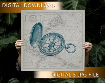 Ship Compass Map Print | Instant Download | Compass Wall Art | Nautical Art | Coastal Decor | Compass Lover Gift | Compass Nursery