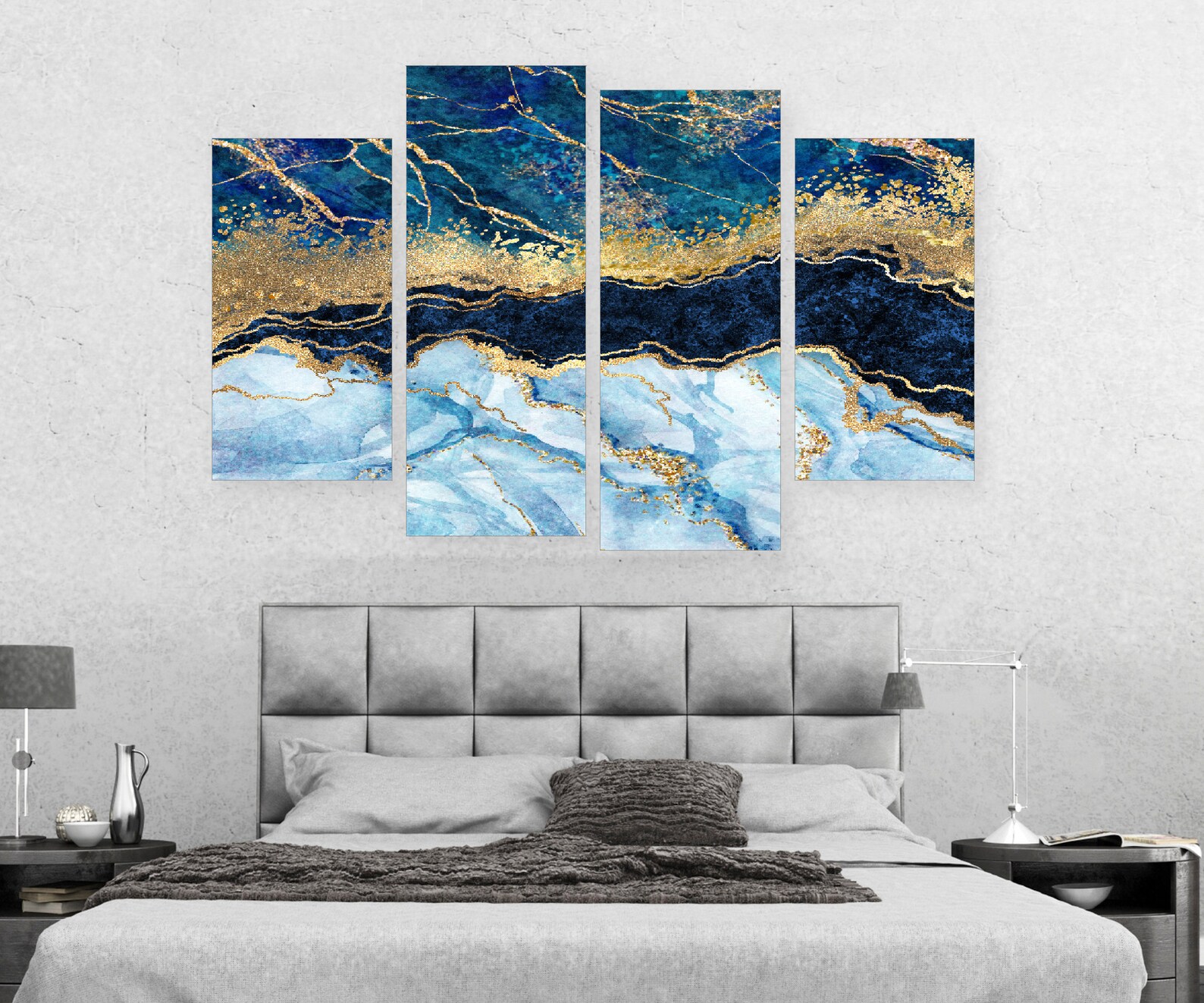 Abstract Wall Painting 5 Piece Canvas Wall Art Gold Etsy UK