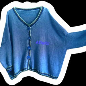 Cardigan hand-knitted plus size oversized layered look casual in shades of blue made of soft cotton