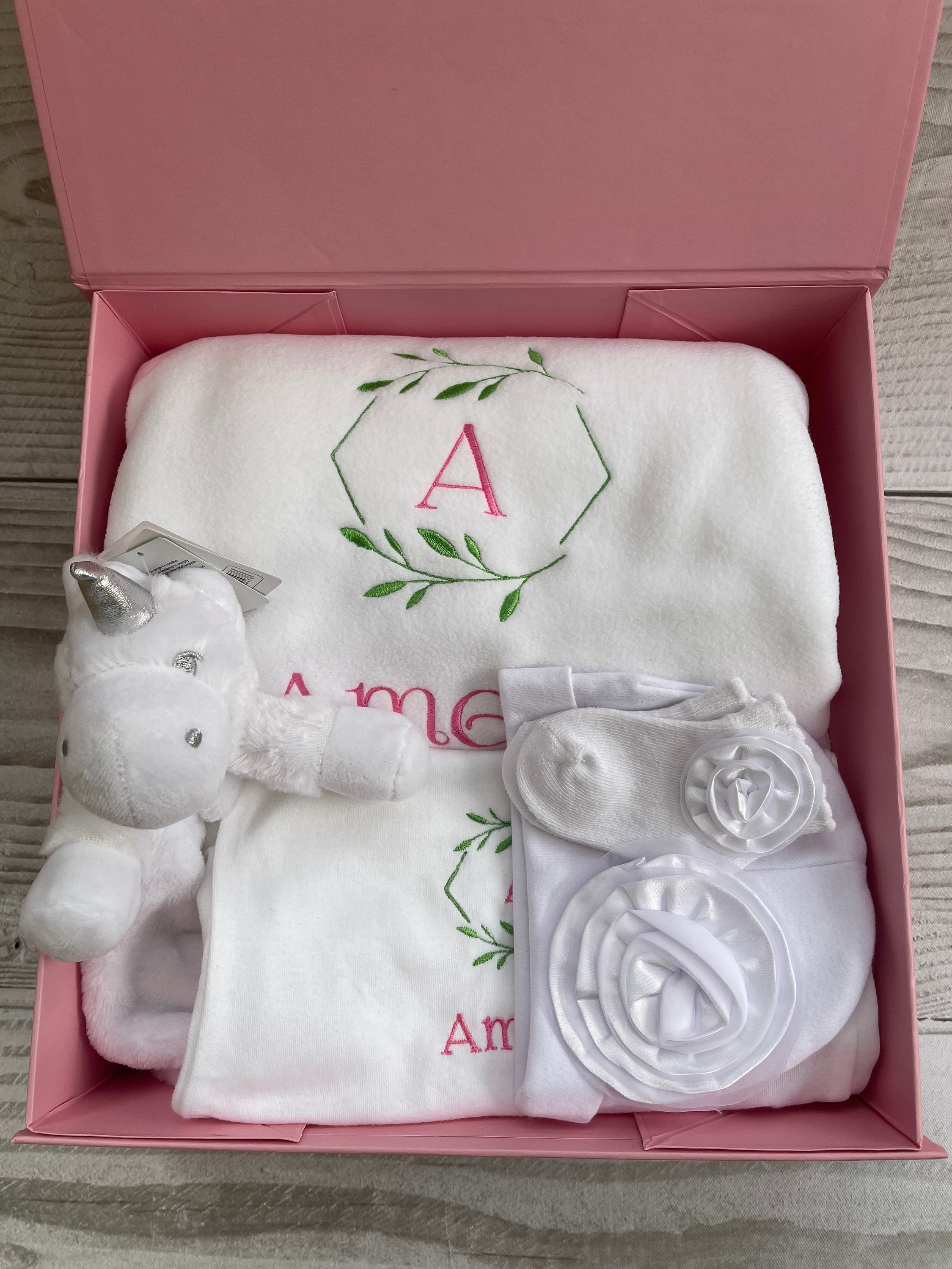 Personalised baby girl hamper unicorn comforter Baby gift | Etsy