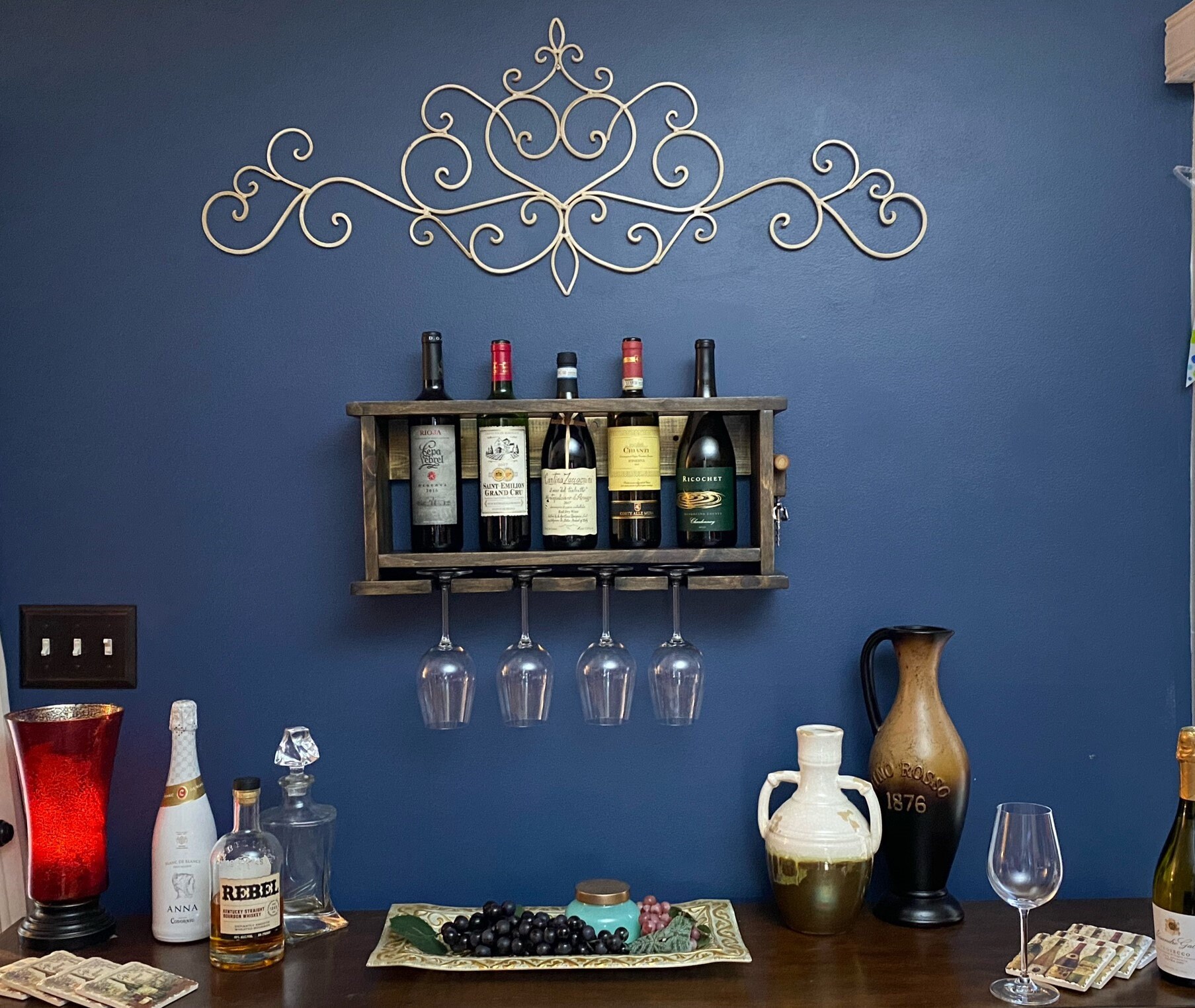 Wine Bottle and Wine Glass Wall Mount Display bonus Italian - Etsy