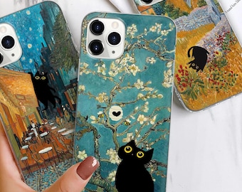 Cat Meme Art Phone Case - Van Gogh Cover for iPhone 17 Pro Max 16 15 14 13 12 11 Samsung S26 Ultra S25 FE S24 Plus A17 A56 A57 Pixel 10 9A