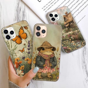Frosch Pilz Handytasche Vintage Cover passend für iPhone 16 15 14 13 12 11 Pro Max 7 8 Plus Samsung S24 S23 FE S22 A05 A15 A25 A35 A54 A55 Pixel 9