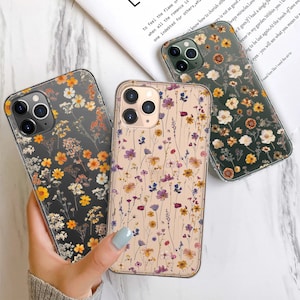 Coque transparente fleur pour iPhone 16 15 14 13 12 11 Pro Max Samsung S25 S24 FE S23 Plus S22 Ultra A15 A16 A35 A54 A55 A56 Pixel 7