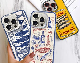 Sardinen Handytasche Fisch Liebhaber Geschenk Hülle für iPhone 16 Pro Max 15 Plus 14 13 12 Samsung S25 Ultra S24 FE S23 A56 A55 A16 A15