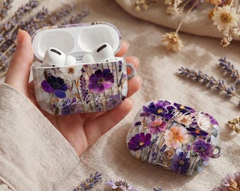 Personalisierte Stained Glass Wildflower Airpod Case - Benutzerdefinierte Mosaik Floral Cover für Airpods Pro 3 2 Airpod 4 Samsung Galaxy Buds Pixel Bud