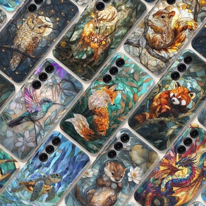 ステンドグラス風動物柄スマホケース - モザイクアートカバー Samsung S26 Ultra S25 S24 FE A56 A17 iPhone 17 Pro Max 16 15 Plus 14 13 Pixel 10 9A用