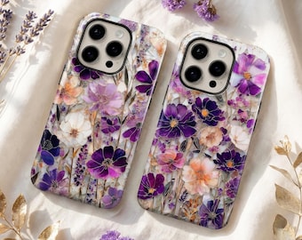 Personalized Stained Glass Wildflower Phone Case – Custom Magsafe Mosaic Floral Botanical Art Cover for iPhone 17 17e 16 15 14 13 12 Pro Max