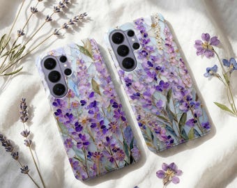 Stained Glass Lavender Phone Case – Mosaic Floral Cover for Samsung S26 Ultra S25 FE S24 S23 A17 iPhone 18 Pro Max 17 16 Plus Pixel 11 10A