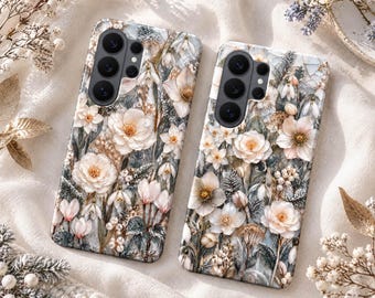 Winter Stained Glass Floral Phone Case – Mosaic Flower Cover for Samsung S26 Ultra S25 FE S24 S23 iPhone 18 Pro Max 17 16 15 Plus Pixel 11