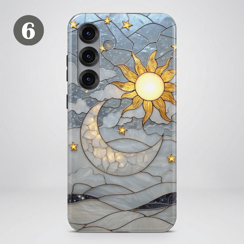 Celestial Stained Glass Phone Case – Sun Moon Art Cover for Samsung S26 Ultra S25 S24 FE S23 A17 iPhone 17 Pro Max 16 15 Plus 14 Pixel 10 9A image 10